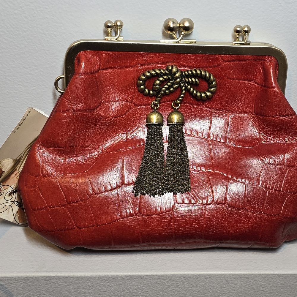NWT Betsey Johndon Red Crocodile-Embossed Clutch